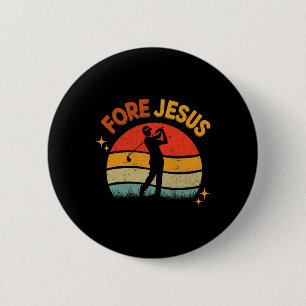 Badge Rond 5 Cm Golf chrétien pour Jésus Rétro 70s Golf religieux
