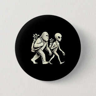 Badge Rond 5 Cm Golf drôle Bigfoot Sasquatch Alien Ufo Golfeur