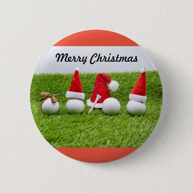 Badge Rond 5 Cm Golf Joyeux Noël avec balle de golf Santa Hat (Devant)