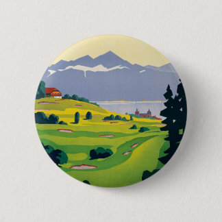 Badge Rond 5 Cm Golf vintage Lausanne City Lac Suisse
