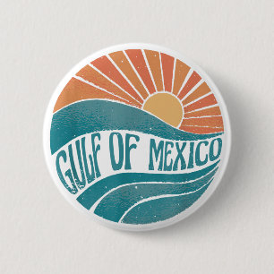 Badge Rond 5 Cm Golfe du Mexique Est 1550 Plage Retro Golfe du Mex