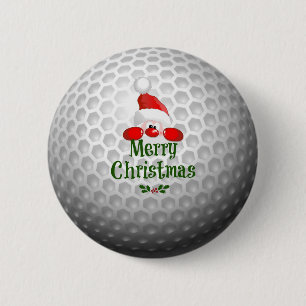 Badge Rond 5 Cm Golfer Père Noël, "Joyeux Noël"