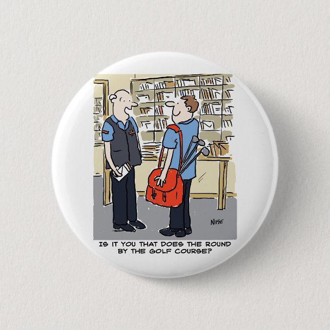 Badge Rond 5 Cm Golfer Postman aime le dessin sur le golf (Devant)