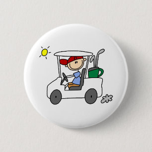 Badge Rond 5 Cm Golfeur dans le chariot de golf