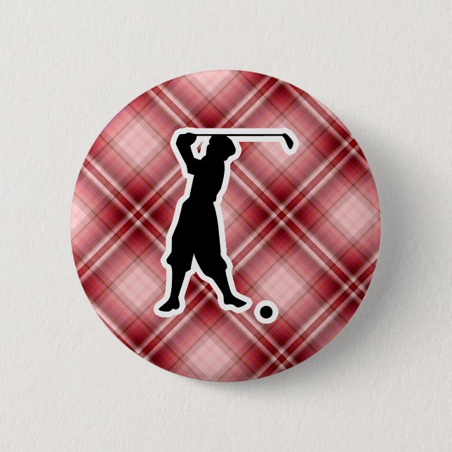 Badge Rond 5 Cm Golfeur rouge de cru de plaid (Devant)