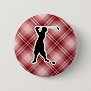 Badge Rond 5 Cm Golfeur rouge de cru de plaid