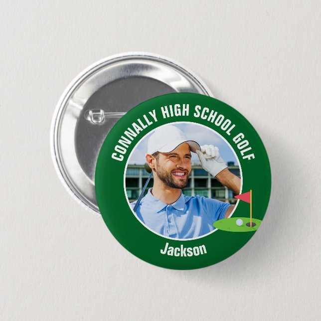 Badge Rond 5 Cm Golfeur Vert Photo Équipe de Golf Lycée (Devant & derrière)