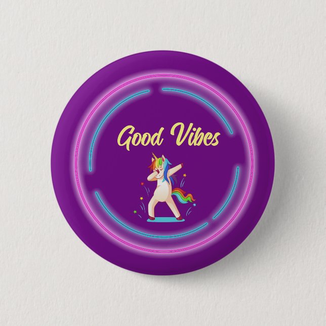 Badge Rond 5 Cm Good Vibes Unicorn (Devant)