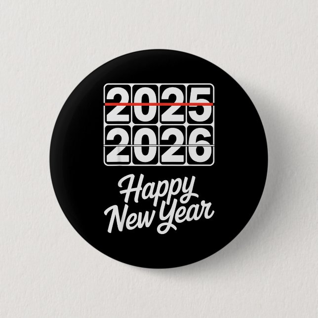 Badge Rond 5 Cm Goodbye 2025 Hello 2026 Clock Happy New Year Party (Devant)