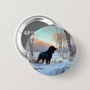 Badge Rond 5 Cm Gordon Setter Laisse Il Neige Noël