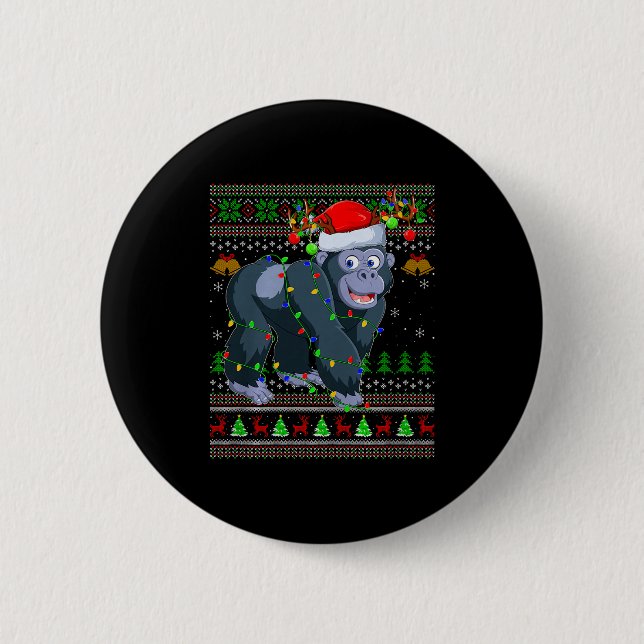 Badge Rond 5 Cm Gorilla Ugly Christmas Sweaters Holiday Santa Cute (Devant)