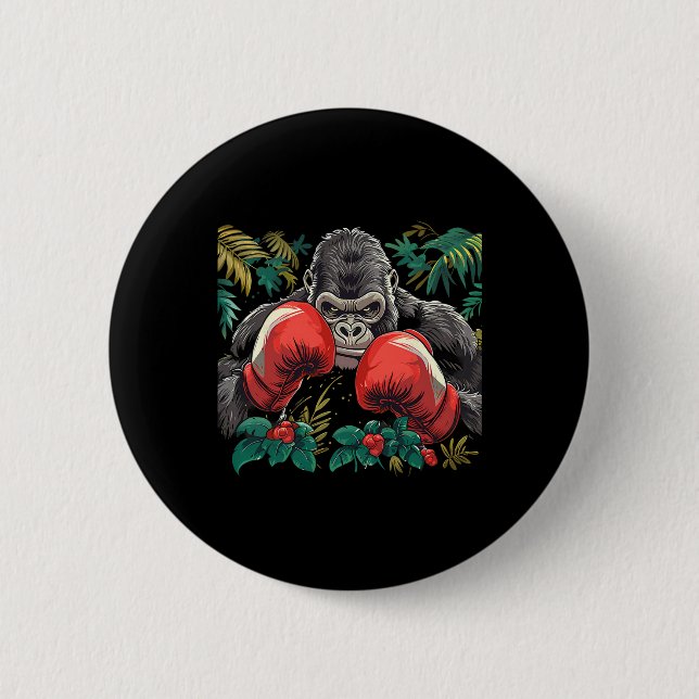 Badge Rond 5 Cm Gorille de boxe avec gants de boxe Kickboxing Drôl (Devant)