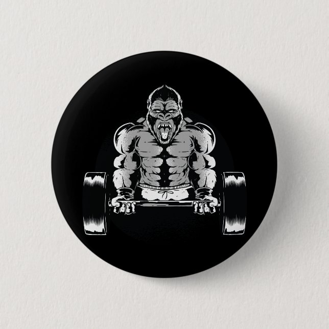 Badge Rond 5 Cm Gorille Fort Pompe les Muscles (Devant)