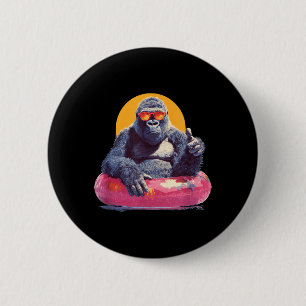 Badge Rond 5 Cm Gorille pouce levé dans un anneau de piscine de va