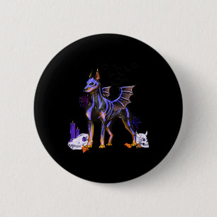 Badge Rond 5 Cm Goth ailé Doberman Chien Crânes chauve et bougies