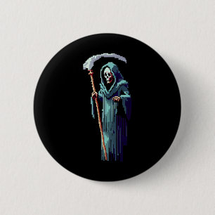 Badge Rond 5 Cm Goth Gamer 8 Bit Pixel Art Jeu Vidéo Faucheuse 
