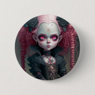 Badge Rond 5 Cm Goth Girl Pink Black Creepy Cute