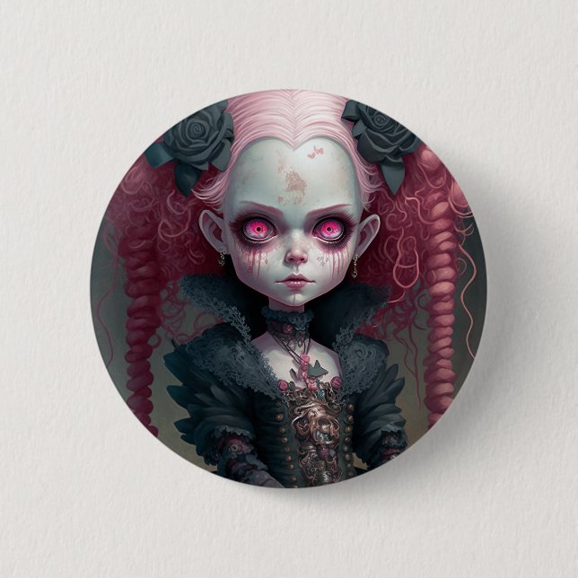 Badge Rond 5 Cm Goth Girl Pink Black Creepy Cute (Devant)