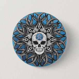 Badge Rond 5 Cm Goth Skull - Bleu