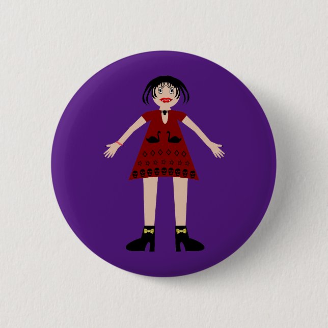 Badge Rond 5 Cm Gothique Halloween Vampire Lady (Devant)