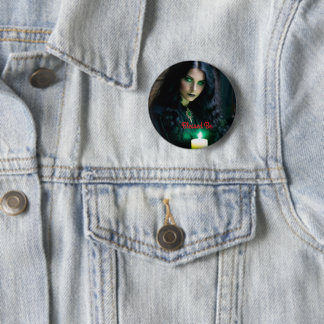 Badge Rond 5 Cm Gothique Jolie Sorcière, Thème Sombre