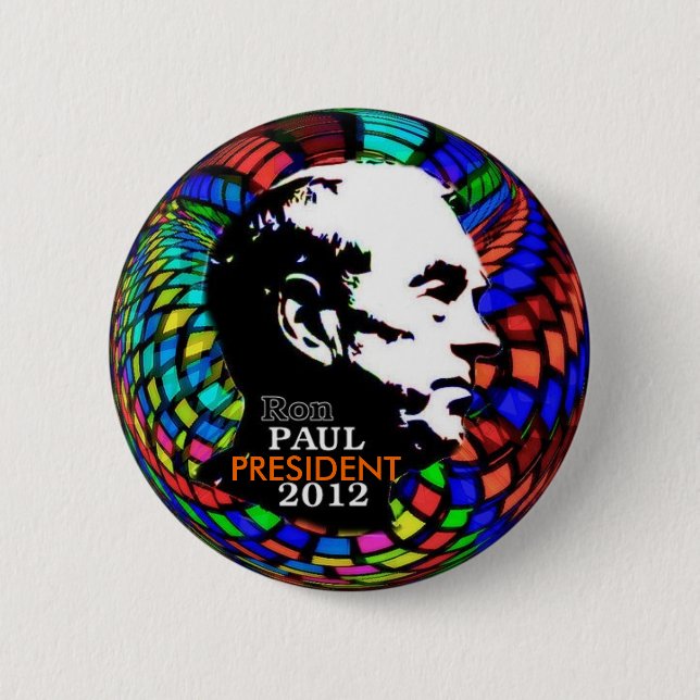 Badge Rond 5 Cm Goupille 2012 psychédélique de Ron Paul (Devant)