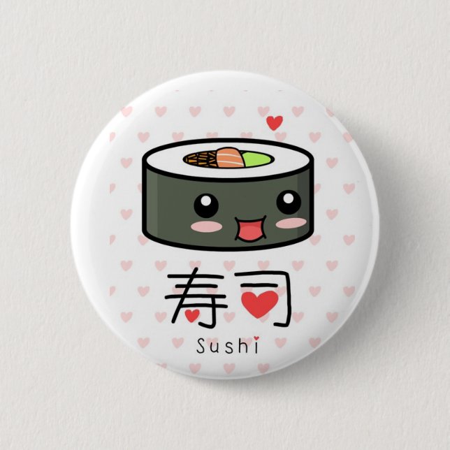 Badge Rond 5 Cm Goupille d'amour de sushi (Devant)