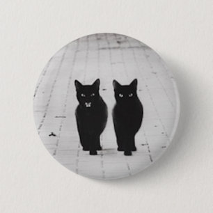 Badge Rond 5 Cm Goupille de bouton de deux chats noirs