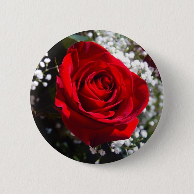Badge Rond 5 Cm Goupille de Saint-Valentin de rose rouge (Devant)