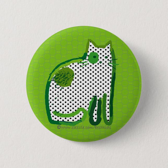 Badge Rond 5 Cm goupille numérique de peinture "de chat vert" (Devant)