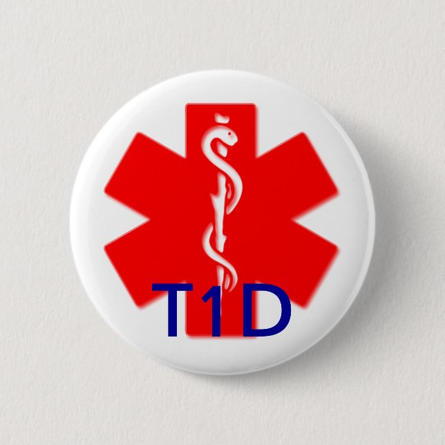 Badge Rond 5 Cm Goupille vigilante médicale de diabète de type un (Devant)