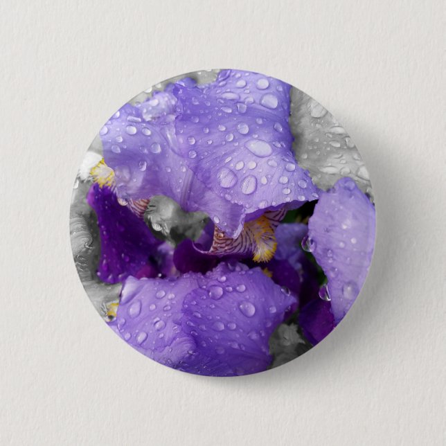 Badge Rond 5 Cm gouttes d'eau sur iris (Devant)