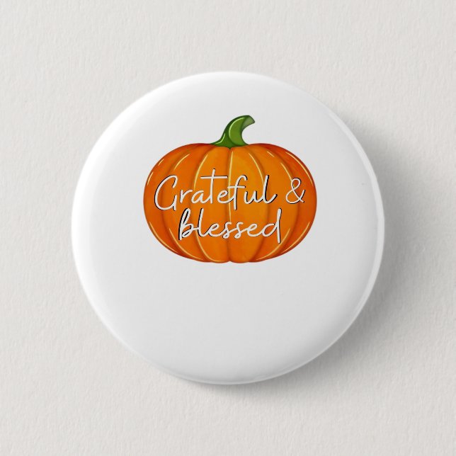 Badge Rond 5 Cm Grâces et bienheureux - Chute Citrouille Thanksgiv (Devant)