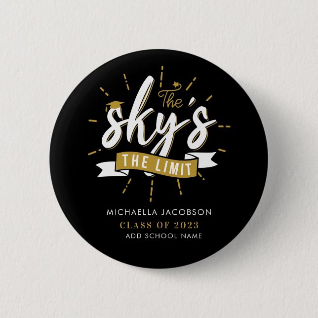 Badge Rond 5 Cm Grad 2023 Sky's the Limit College Graduate Name (Devant)