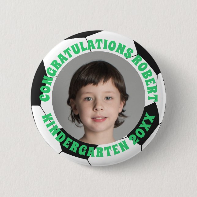 Badge Rond 5 Cm Graduate Kindergarten Félicitations Photo Soccer (Devant)