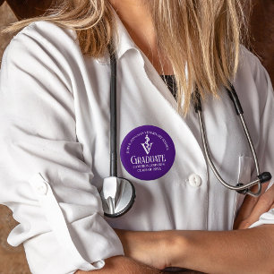 Badge Rond 5 Cm Graduation à l'école vétérinaire pourpre personnal
