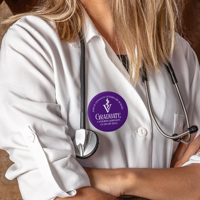 Badge Rond 5 Cm Graduation à l'école vétérinaire pourpre personnal (Créateur téléchargé)