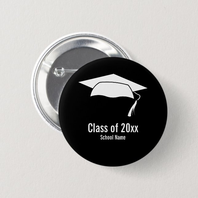 Badge Rond 5 Cm Graduation Black White School Name Class of 2026 (Devant & derrière)