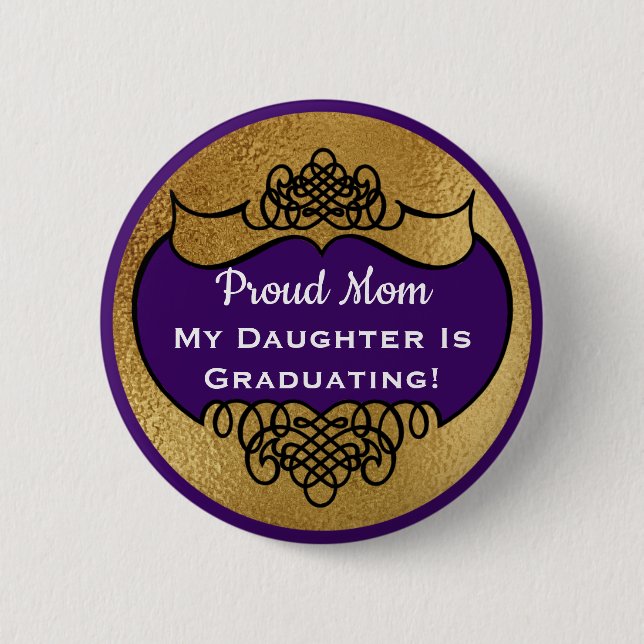 Badge Rond 5 Cm Graduation Fier Maman Faux Gold Purple fille (Devant)