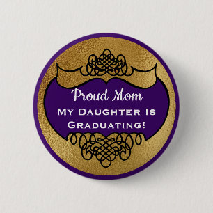Badge Rond 5 Cm Graduation Fier Maman Faux Gold Purple fille