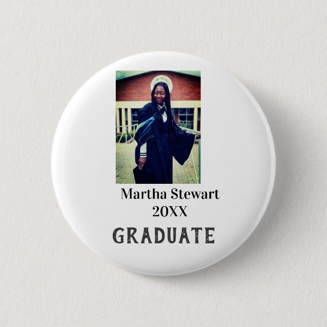 Badge Rond 5 Cm Graduation photo name year class university simple (Devant)