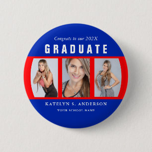 Badge Rond 5 Cm Graduation Rouge et Bleu Photo Collage personnalis