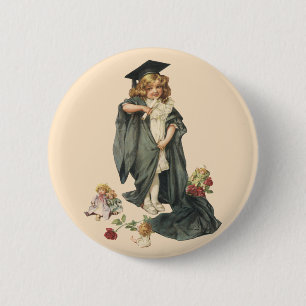Badge Rond 5 Cm Graduation vintage, Fille portant un Casquette et 