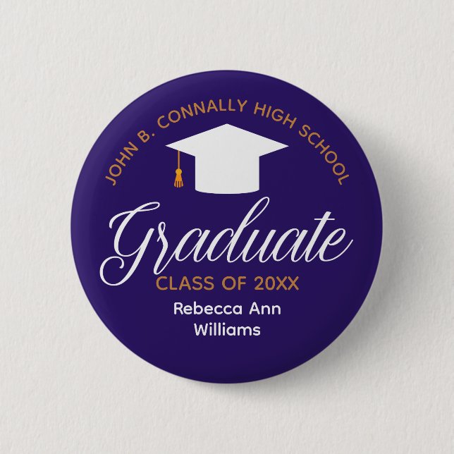 Badge Rond 5 Cm Graduation violette Personnalisée 2025 Graduate (Devant)