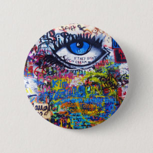 Badge Rond 5 Cm Graffiti bleu oeil diabolique