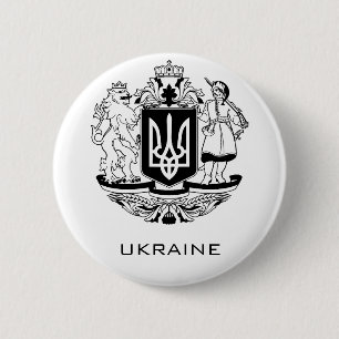Badge Rond 5 Cm Grand Armoiries de l'Ukraine en monochrome Beaux-A
