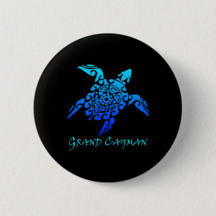 Badge Rond 5 Cm Grand Cayman Vintage Retro Tribal Turtle Vacances