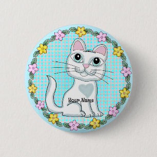 Badge Rond 5 Cm Grand Chaton aux Grands Yeux 