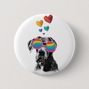 Badge Rond 5 Cm Grand chien Danse avec Coeurs Saint-Valentin