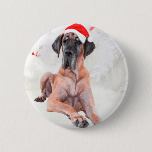 Badge Rond 5 Cm Grand chien Danse Casquette Joyeux Noël